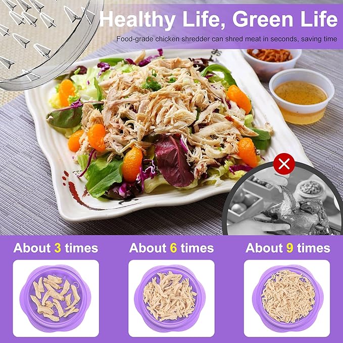 SURETIVIAN Chicken Shredder Large Chicken Breast Shredder Tool Twist with Brush&Fork, Visible Meat Shredder Machine, Anti-Slip Strip, Ergonomic Handle, BPA Free, Suitable for Pork Beef Chicken(Purple)