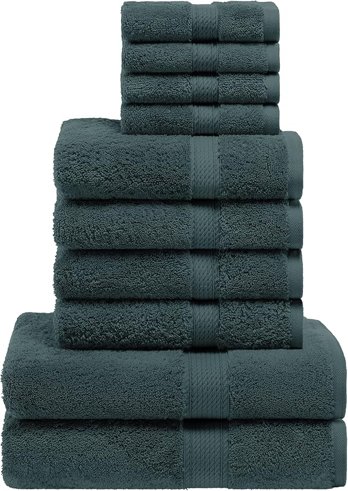 SUPERIOR Egyptian Cotton Pile 10 Piece Towel Set, Includes 2 Bath, 4 Hand, 4 Face Towels/Washcloths, Ultra Soft Luxury Towels, Thick Plush Essentials, Guest Bath, Spa, Hotel Bathroom, Teal