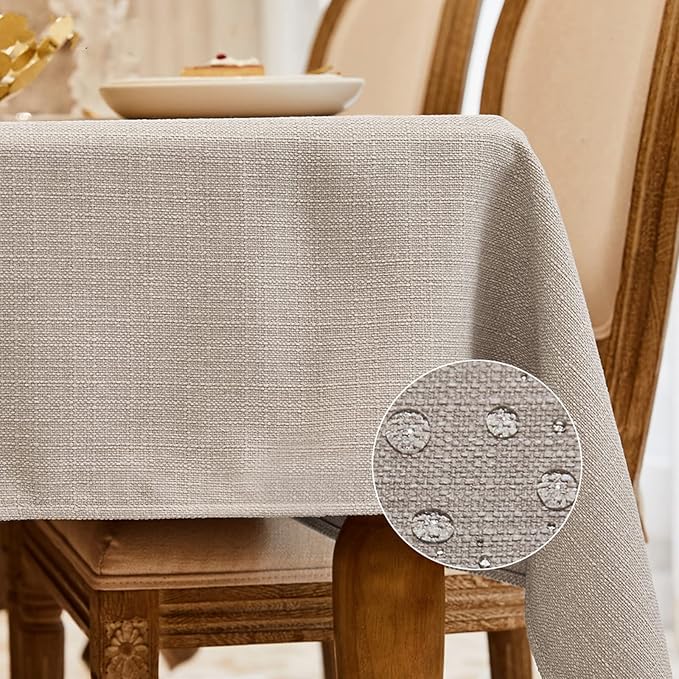 BALCONY & FALCON Square Tablecloth - Small Waterproof Table Cloth, Wrinkle Resistant Table Cover Linen Fabric Tablecloths for Dining Kitchen Wedding and Outdoor Decoration (Beige, 55"x55")