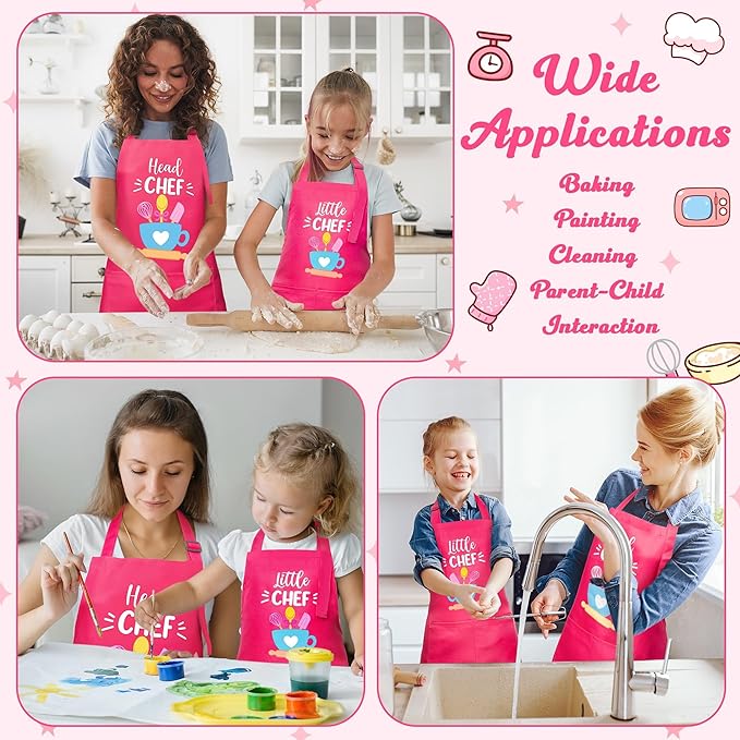 R HORSE 2Pcs Adults Kids Matching Apron Set Mommy and Me Adjustable Kitchen Apron with 2 Pockets Parent and Child Matching Gift for Mother's Day Women Daughter Cooking Baking Painting Training