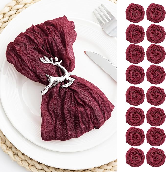 100 Pack Burgundy Cheesecloth Napkins Washable 21x21 Inches Burgundy Cloth Napkins Set of 100 Dinner Table Napkins for Wedding Bridal Baby Shower Rustic Boho Cotton Gauze Summer Party Table Decor