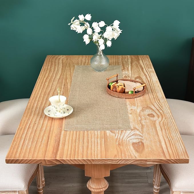 NEWISHER Farmhouse Rustic Table Runner Solid Flaxen Rectangular Table Runners Faux Linen Table Runner for Everyday Use Kitchen Dining Party Table 13x36 Inch