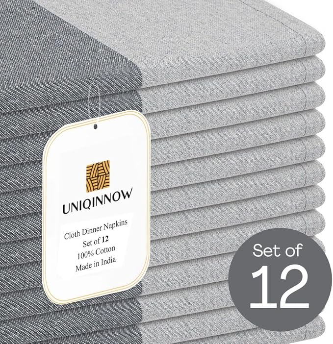 Set of 12 Cloth Dinner Napkins Cotton - Soft Durable Washable - Ideal for Farmhouse Party Wedding Christmas - Perfect Everyday Use Table Linen 18x18 inch Cloth Napkins Grey