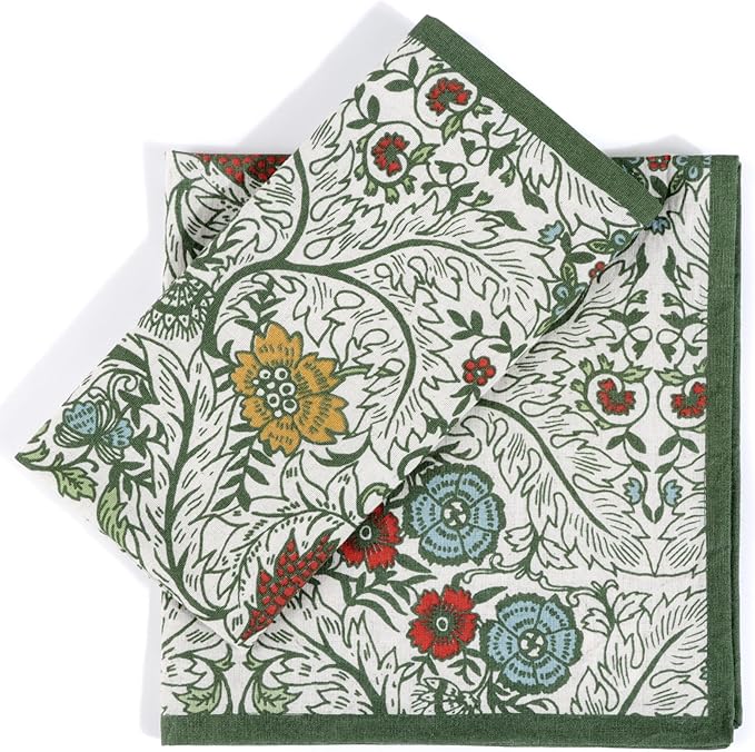 FINGERCRAFT Cloth Napkins, Set of 12 Cotton Linen Blend Printed Dinner Napkins Cloth Mitered Corner Perfect for Parties Dinners Weddings Cocktail Christmas Easter 20x20 Botanical Garden