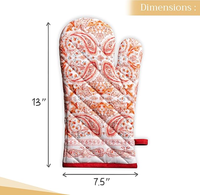 Maison d' Hermine Oven Gloves 100% Cotton Oven Mitt 7" x 13" with Loop Heat Resistant BBQ Cooking Gloves for Thanksgiving Christmas Decorations Baking Handling Hot Pans (Pack of 1, Orient)