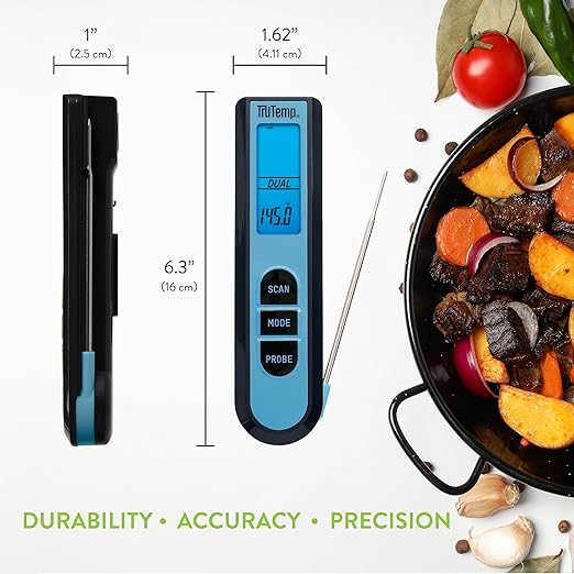 Taylor TruTemp Dual Instant Read Infrared Meat and Food Thermometer, Digital for Cooking, IPX5 Splash Proof Design, Plus Meat Probe for BBQ, Kitchen, Smoker, and Grilling, Blue