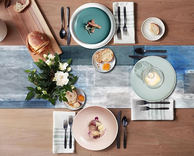 Emvency Modern Table Runner, Blue and Grey Geometric Abstract Artistic for Kitchen Coffee Table Family Dinners Holiday Parties Wedding Events Decor(13x72 inch)