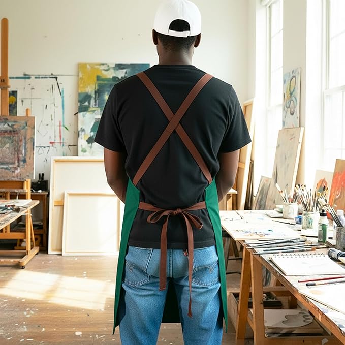 Professional Work Apron for Men & Women – 100% Cotton with waterproof Membrane, Cross Back Straps