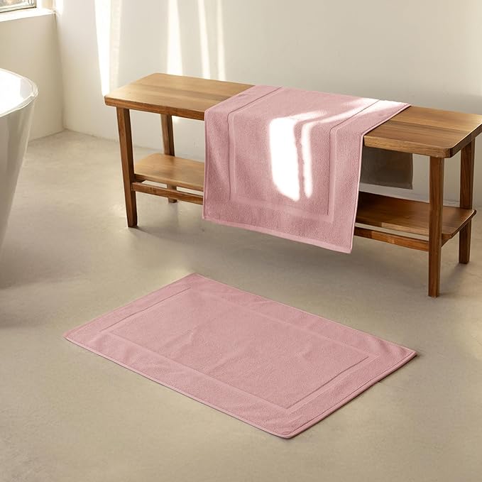 SALBAKOS 100% Turkish Cotton Bath Mat Set 2-Piece - 20x34 inch, Hotel & Spa Collection, Soft, Absorbent, Long Lasting, Durable Bathroom Rugs | Made in Turkey (Rose, 2 Bath Mats)