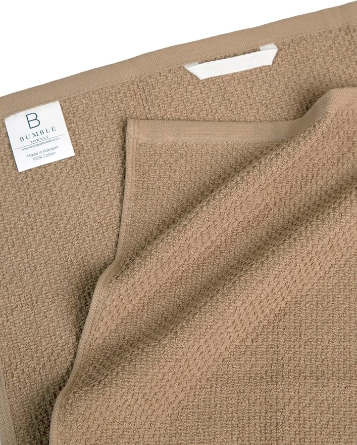 Kitchen Towels 16”x 26” - 6 Pack | Large Cotton Dish Towels | Popcorn Stripe Design | 430 GSM Highly Absorbent with Hanging Loop | Tan