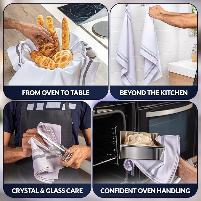 Harringdons 100% Cotton Kitchen Towels, Highly Absorbent Dish Towels for Kitchen with Hanging Loop, Large 20"x28" Washable Towels, Gray Shades,12 Pack