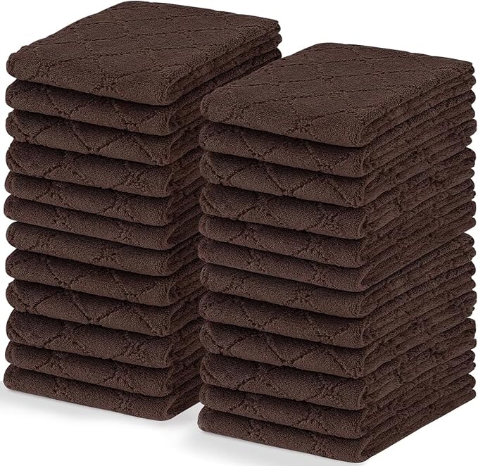 Homaxy 24 Pack Dish Towels for Kitchen (10 x 20 Inches, Brown), Super Soft and Absorbent Coral Velvet Dish Cloths for Washing Dishes, Nonstick Oil Fast Drying Microfiber Cleaning Cloth