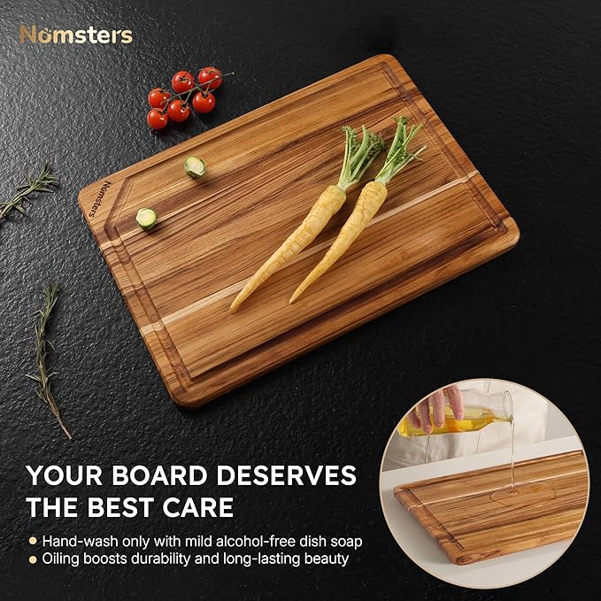 Teak Wood Cutting Board 17inch Wooden Chopping Board with Grip Handles Bamboo High-end Mother Gifts Best Mama Mommy Christmas Xmas Birthday Law Step Stepmom Have Everything Good Unique Present XL