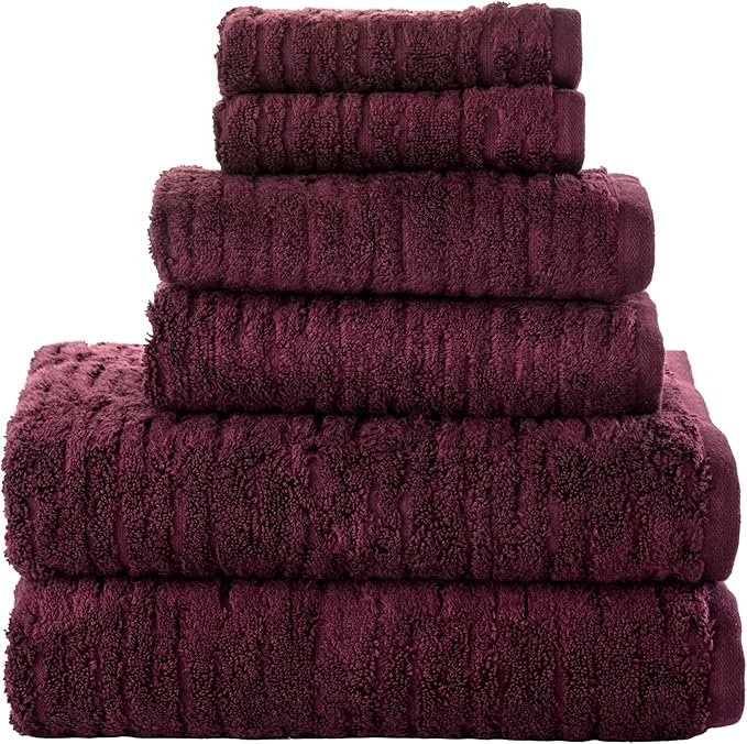 SKL Home CloudSoft 100% Cotton Luxury 6-Piece Towel Set, 600 GSM, Ultra Plush & Absorbent - 2 Bath Towels, 2 Hand Towels, 2 Washcloths, Bordeaux