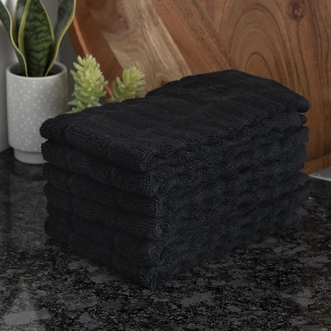 All Clad Premium Solid Dish Cloth Set: Highly Absorbent, Super Soft - 100% Turkish Cotton Terry Looped, 13"x14" Dish Towels for Cleaning & Drying Dishes, Pans, Glassware, or Counters, 6-Pack, Black