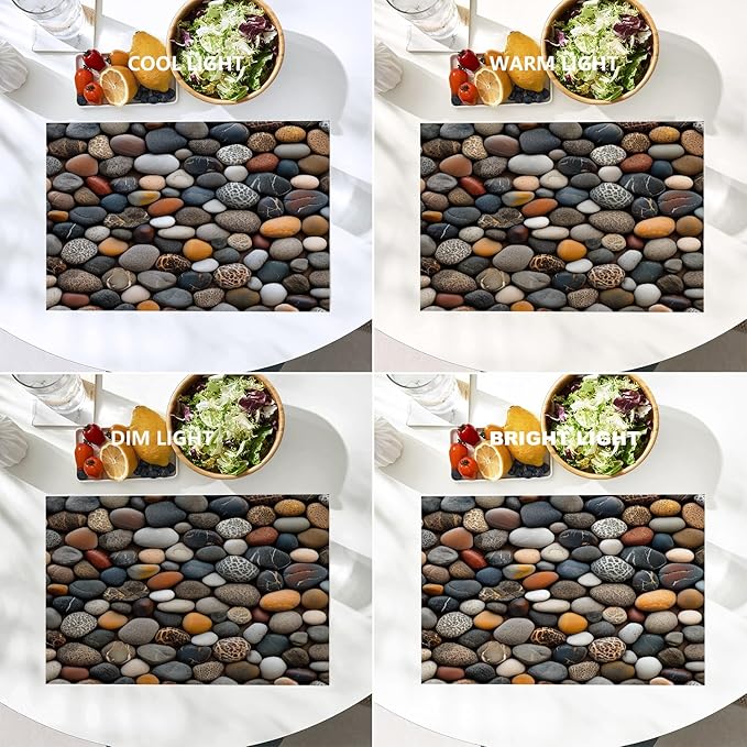 Batmerry Pebbles Various Textures Placemats, Assorted Smooth Stones Washable Linen Table Mats for Kitchen Table Double Insulation Decor Dining Set Indoor Outdoor 12X18 in Set of 8