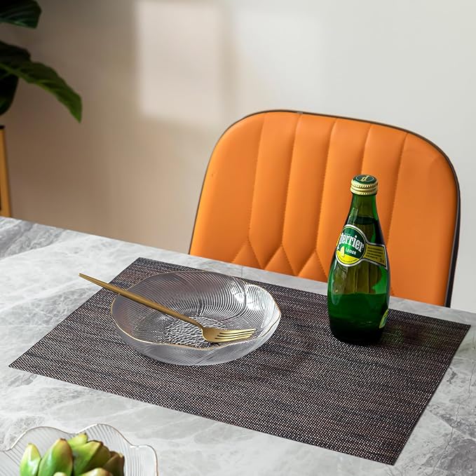 LEXMORE Placemats Set of 4 Vinyl/Plastic Woven Place Mats for Kitchen Table Indoor/Outdoor Washable Placemat Wipeable Dining Table Mats(Black/Brown)