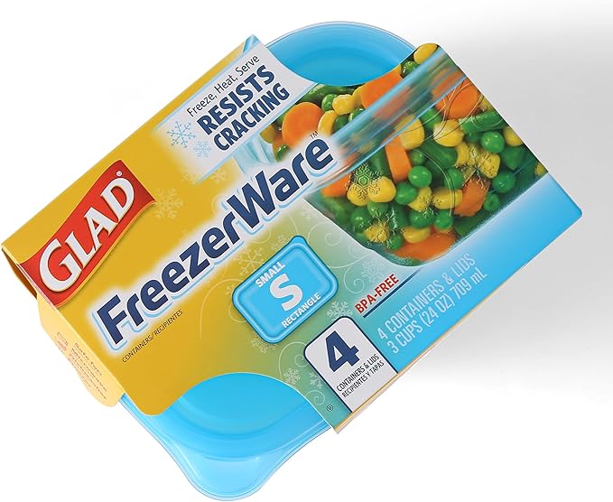 Glad Food Storage Containers, Small Rectangle, 24 Ounces | Freezerware | 4 Count Set | Pack of 2
