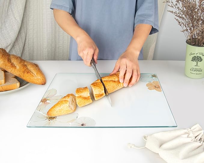Kitchenville Glass Cutting Board 16"x12": Tempered Glass Kitchen Counter Protector - Durable- Scratch-Resistant, Heat-Proof - Design 5 - Floral Design