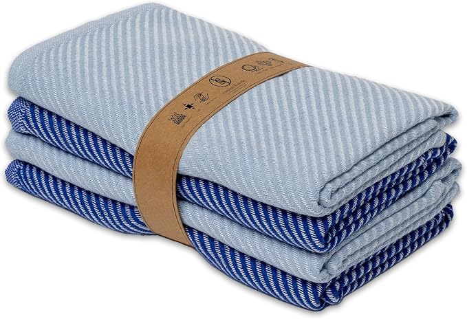Ossano Decorative Tea Towels Set - 4 Pack, (20" x 30") - Large & Flour Sack - Versatile as, Kitchen Tea Towels, Decorative Dish Towels, Kitchen Hand Towels, Soft Kitchen Towels, Light and Navy Blue