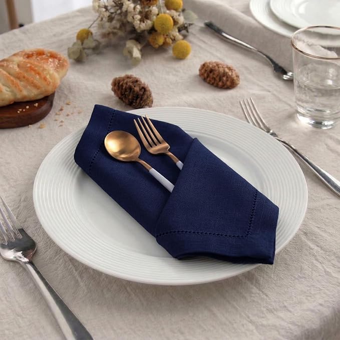 Palisa Navy Cotton Napkins Set of 4 | Premium Hemstitch Detailing Cloth Dinner Napkins 18x18 Inch | Soft Washable & Reusable Table Napkins for Everyday Use Weddings Parties Restaurants & Hotels