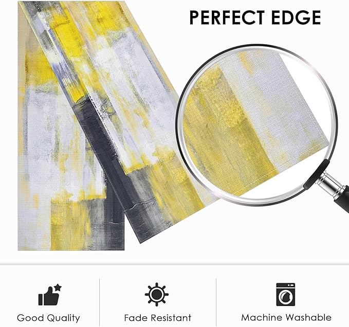 Emvency Modern Table Runner, Yellow and Grey Abstract Art Painting for Kitchen Coffee Table Family Dinners Holiday Parties Wedding Events Decor(13x72 inch)