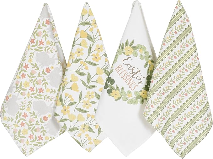 Ritz 100% Cotton Kitchen Towels, Easter Blessings Spring – 16"x26" – Absorbent Dish Towels for Drying & Cleaning – Soft & Durable (Set of 4)