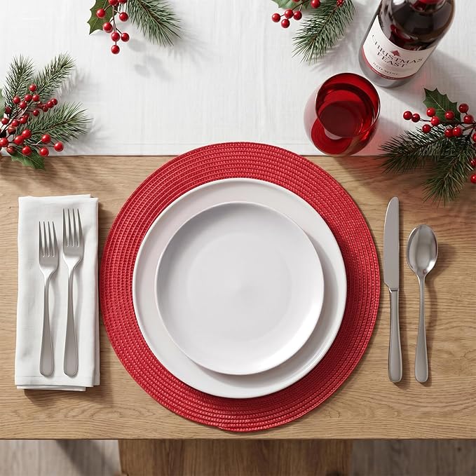 AHHFSMEI Round Placemats Set of 8 Heat Resistant Washable Non-Slip Woven Braided Table Mats for Dining Table Kitchen & Home Decor (red,8)