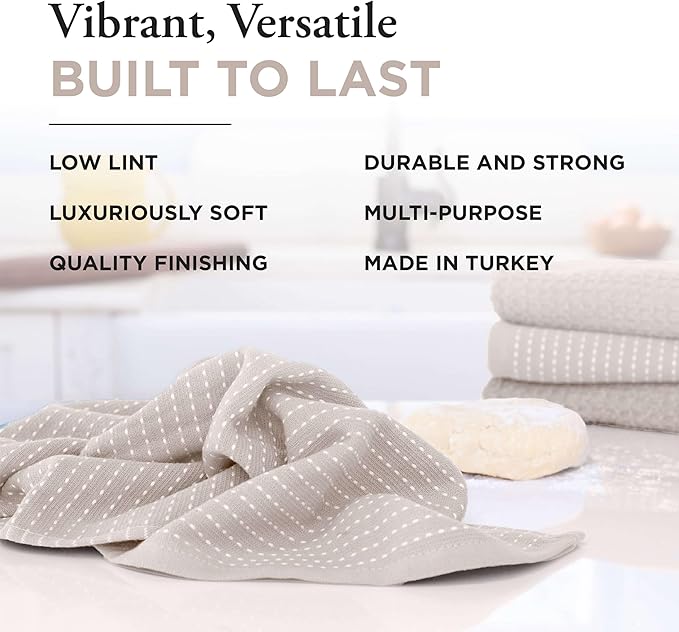Thyme and Sage 100% Cotton Premium Turkish Kitchen Hand Towel Set, 16"x26", Ultra Absorbent, 350 GSM, Flax, Pack of 4