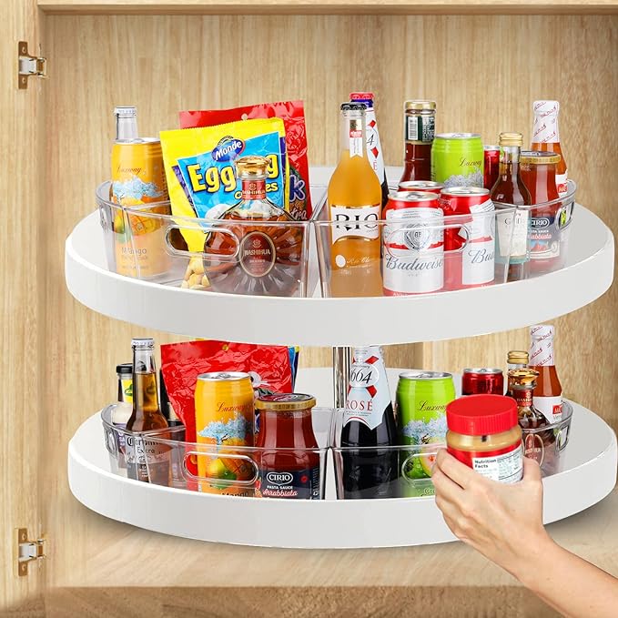 URALFA Lazy Susan Organizer Bins, Corner Cabinet Clear Turntable Organizer, Plastic Corner Kitchen Storage Bins for 26"- 28" Diameter Corner Cabinet Lazy Susan, 1/8 Wedge-BPA Free, 6 Pack