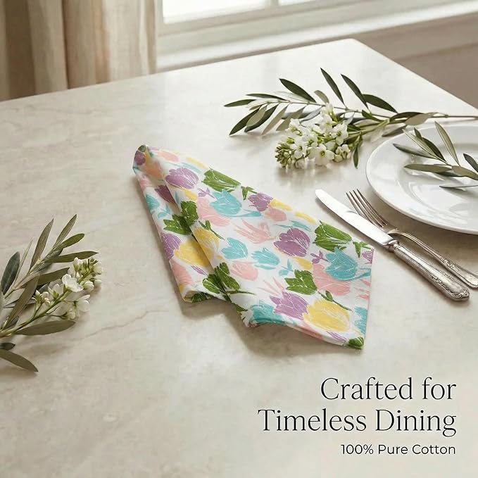 Urban Villa Easter Cloth Napkins 100% Cotton Absorbent Dinner Napkins (Set of 12) 20x20 Soft Durable Reusable Washable Napkins Ideal for Easter Decorations Restaurant Wedding Parties Napkins - Tulip
