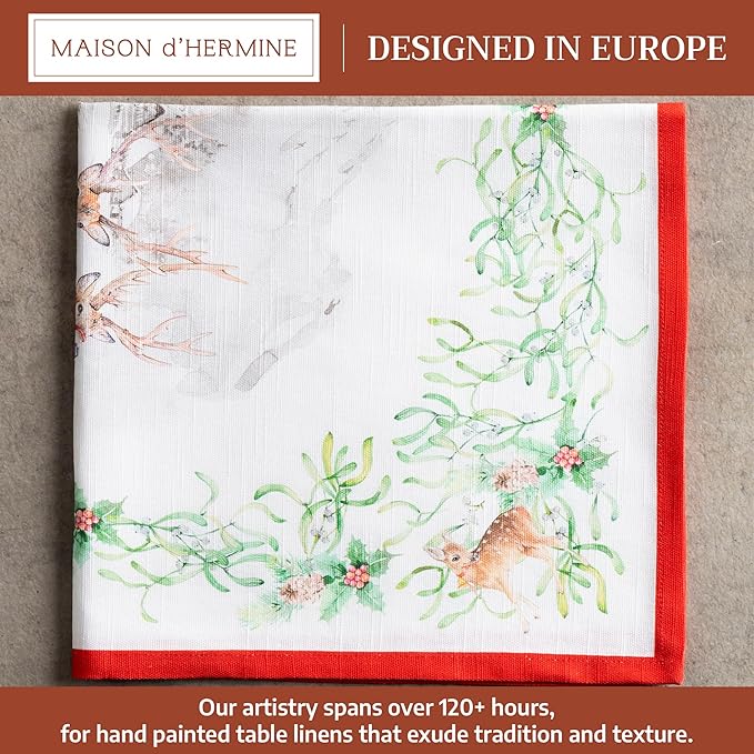 Maison d' Hermine Cloth Napkins Set of 4 100% Cotton for Thanksgiving Christmas Decorations Everyday Reusable Square Fall Napkins Cloth Washable Dinner Party (Christmas Tradition, 20"x20")