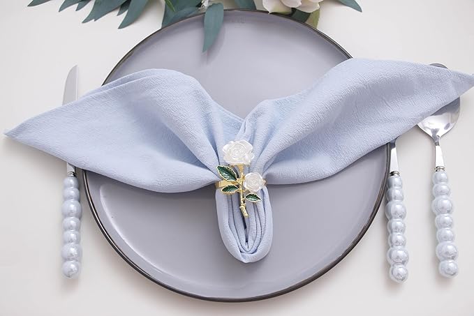 Cotton Spring Easter Cloth Napkins Set of 12, 16’’x16’’, Dinner Cloth Napkins Washable Bulk with Hemmed Edges, for Hotel Restaurant, Wedding Birthday Party (Light Blue)