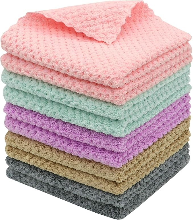Microfiber Cleaning Cloth Lint Free Cleaning Rags, 10 Pack Fast Drying Dish Rags for Cleaning, Super Absorbent Kitchen Dish Cloths for Wash Dishes,12 in x 12 in, Mix Color
