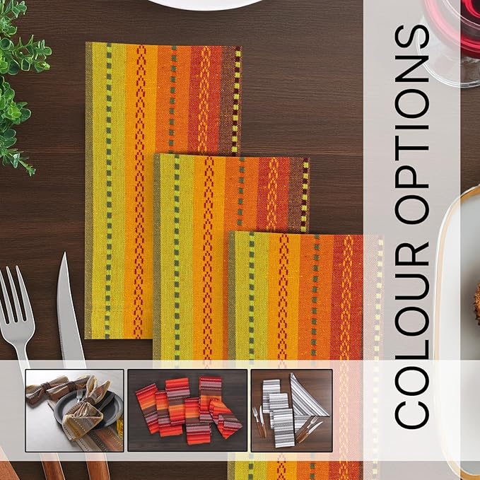 LFH Home Cotton Rich Cloth Salsa Napkin Set of 12 Washable Soft Durable Striped Table Napkins for Dining Wedding Daily Use Reusable Eco-Friendly Fabric Napkins (18x18)-Orange Multi Thanks Giving