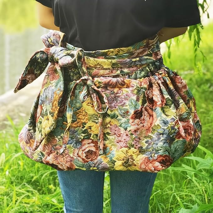 Garden Apron for Woman, Serve Apron Cute, Flora Half Apron with 8 Pockets, Valentines Gift for Mom Wife Girlfriend