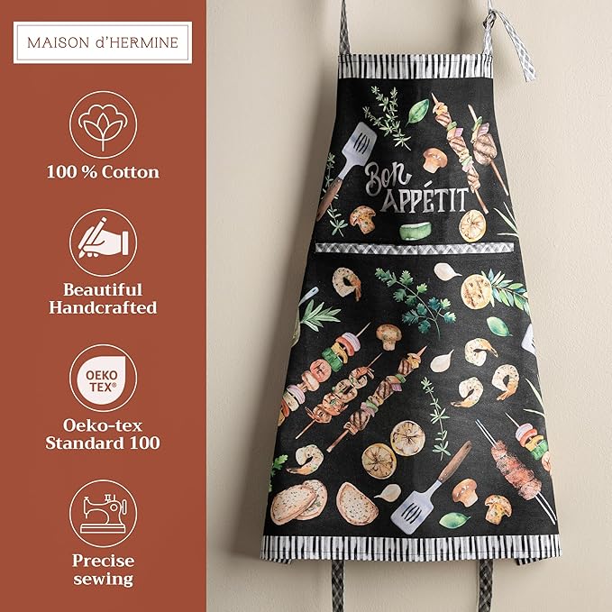 Maison d' Hermine 100% Cotton Apron for women with Pocket Kitchen Chef Apron for Men Cooking Mothers Day Gifts