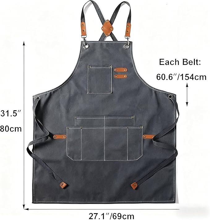 Canvas Work Apron,Cross Back Aprons for Men,Women,Cooking,Carpenter,Woodworking,Chef,BBQ,Grilling,Bartender