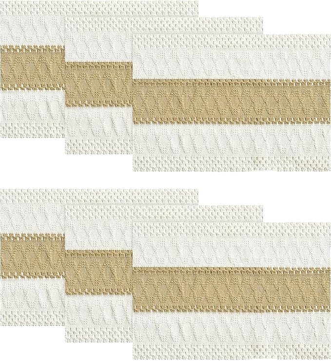 Artoid Mode Burlap Brown Farmhouse Rustic Placemats Set of 6,12x18 Inch Seasonal Holiday Hollow Table Mats Party Kitchen Dining Decoration