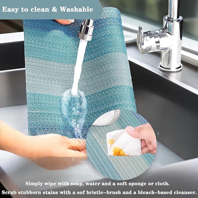 Blue Placemats Set of 4 - Heat Resistant Non-Slip Place mats for Dining Table, Washable Durable PVC Vinyl Woven Table Mats (Blue, 4)