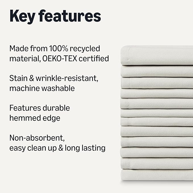 Amazon Basics Reusable Stain and Wrinkle Resistant Cloth Napkins, 17 x 17 inches, White, 12-Pack