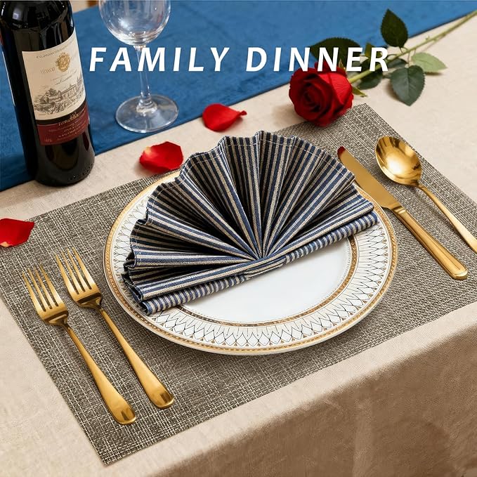 Durable Vinyl Placemats Set of 24, Non-Slip for Dining Table Mat, Heat Resistant Place Mats, Washable Anti-Slip PVC Easy to Clean Wipeable Premium Plastic Mats for Kitchen Brown