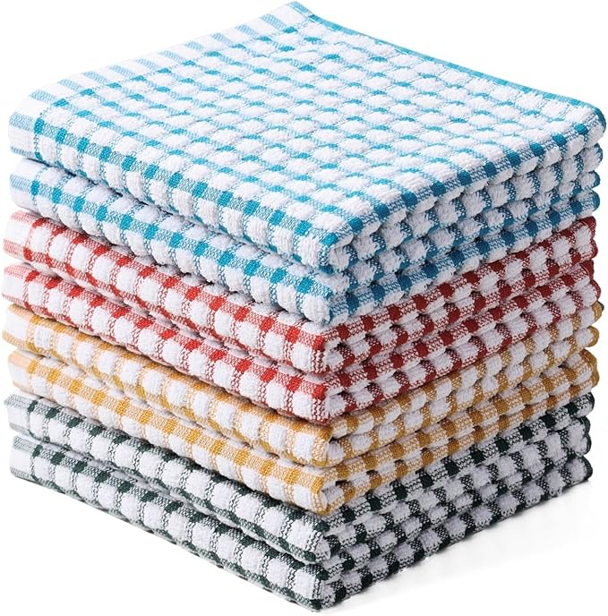 Oeleky 100% Cotton Kitchen Dish Cloths for Washing Dishes, 12x12 Inches Dish Rags, Absorbent Kitchen Cloths Pack of 8, Quick Drying Cleaning Cloths