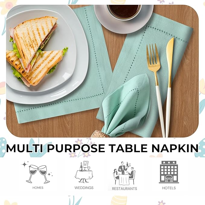 Bedding Craft Cotton Cloth Dinner Napkins Set of 12 – 18x18 Bird Egg Gray Hemstitched – Machine Washable Fabric Napkins for Weddings, Thanksgiving, Christmas & Daily Dining