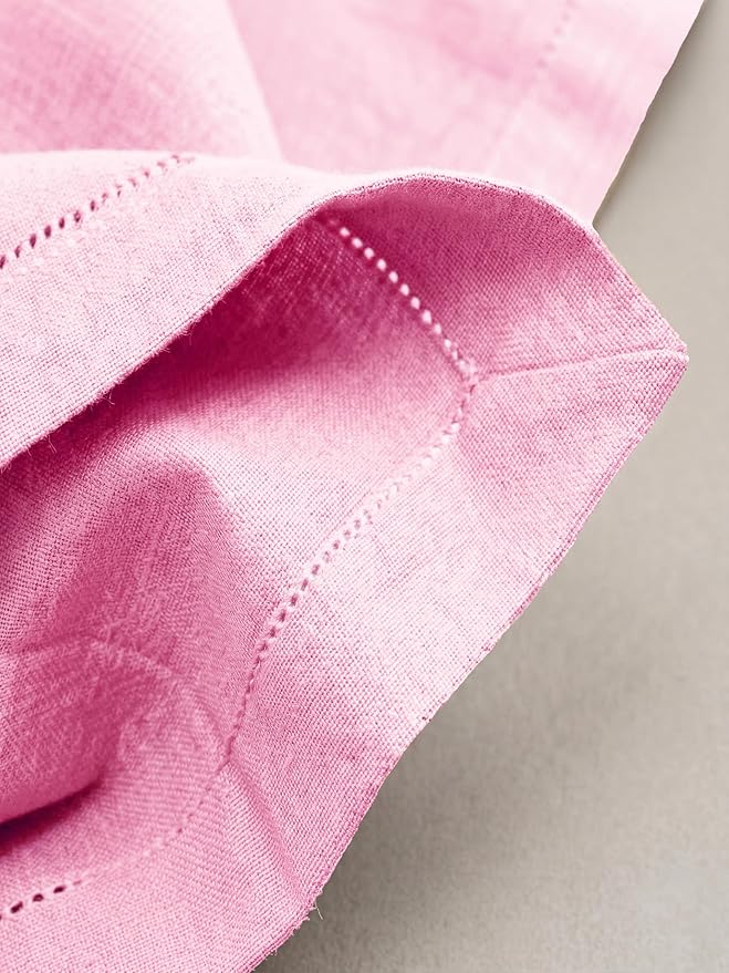 Palisa Pink Cotton Napkins Set of 12 | Premium Hemstitch Detailing Cloth Dinner Napkins 18x18 Inch | Soft Washable & Reusable Table Napkins for Everyday Use Weddings Parties Restaurants & Hotels