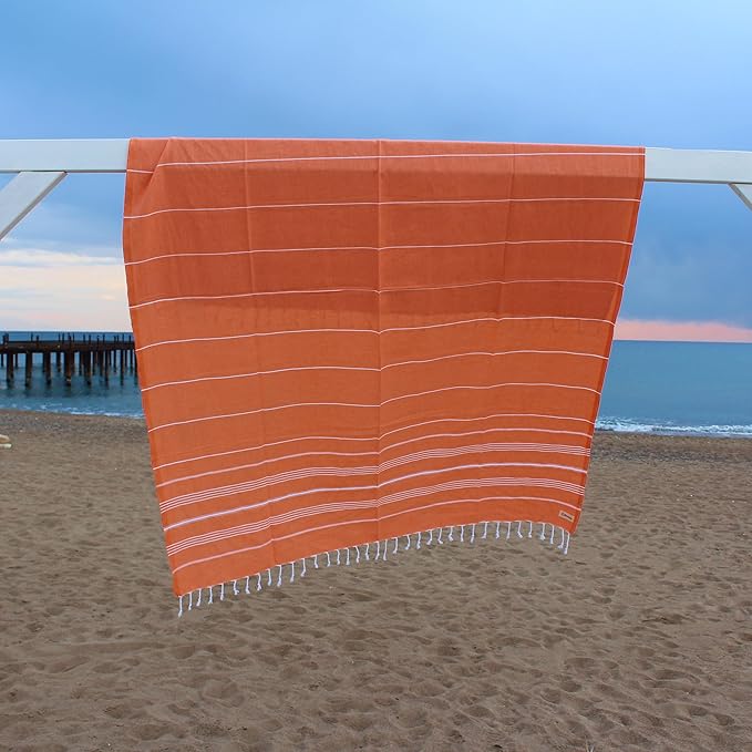 Bersuse Towels Anatolia XL Beach Blanket Throw Blanket Turkish Towel 100% Cotton Extra-Large Quick-Dry Lightweight Premium Peshtemal Towel - 61x82 Inches, Orange