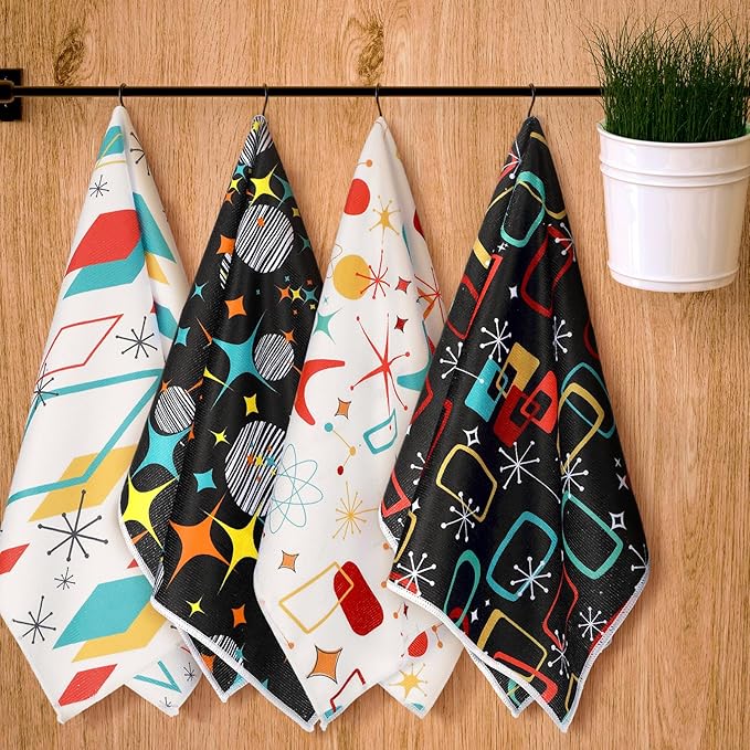 Bencailor 6 Pcs Black Geometric Kitchen Towels Decorative Sets Dish Towels Absorbent Fast Drying Hand Tea Vintage Hanging Reusable Cleaning Dishcloths for Cooking Farmhouse Bathroom Accessory