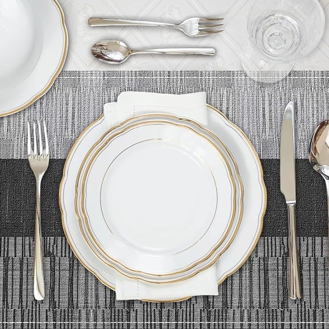Niviy Black Placemats Set of 6, 12x18 Inch Washable Easy to Clean Heat-Resistant Anti-Skid Indoor Outdoor Table Mats for Holiday Party Kitchen Dining Room Decoration