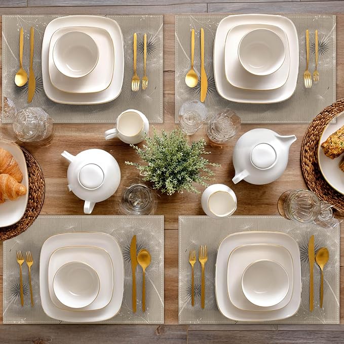 HOMETITUTE Dandelion Linen Placemats Set of 4 12x18 inch Spring Table Mats for Dining Table Farmhouse Decorations Kitchen Decor Desk Mat for Outdoor Home Party Kitchen Seasonal Dining Decor