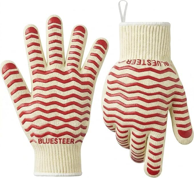 Oven Gloves 932°F Heat Resistant Oven Mitts with Fingers, Heat Proof BBQ Grill Gloves Silicone Grip Fireproof Gloves for Kitchen Cooking Grilling Baking